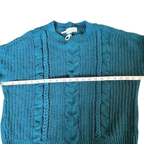 Oversized Teal Cable Knit Chunky Casual Sweater Pull Over Womens Sz Small New - Picture 4 of 7